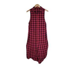 Akira Red & Black Buffalo Plaid Button Down Sleeveless Shirt Dress Size Small